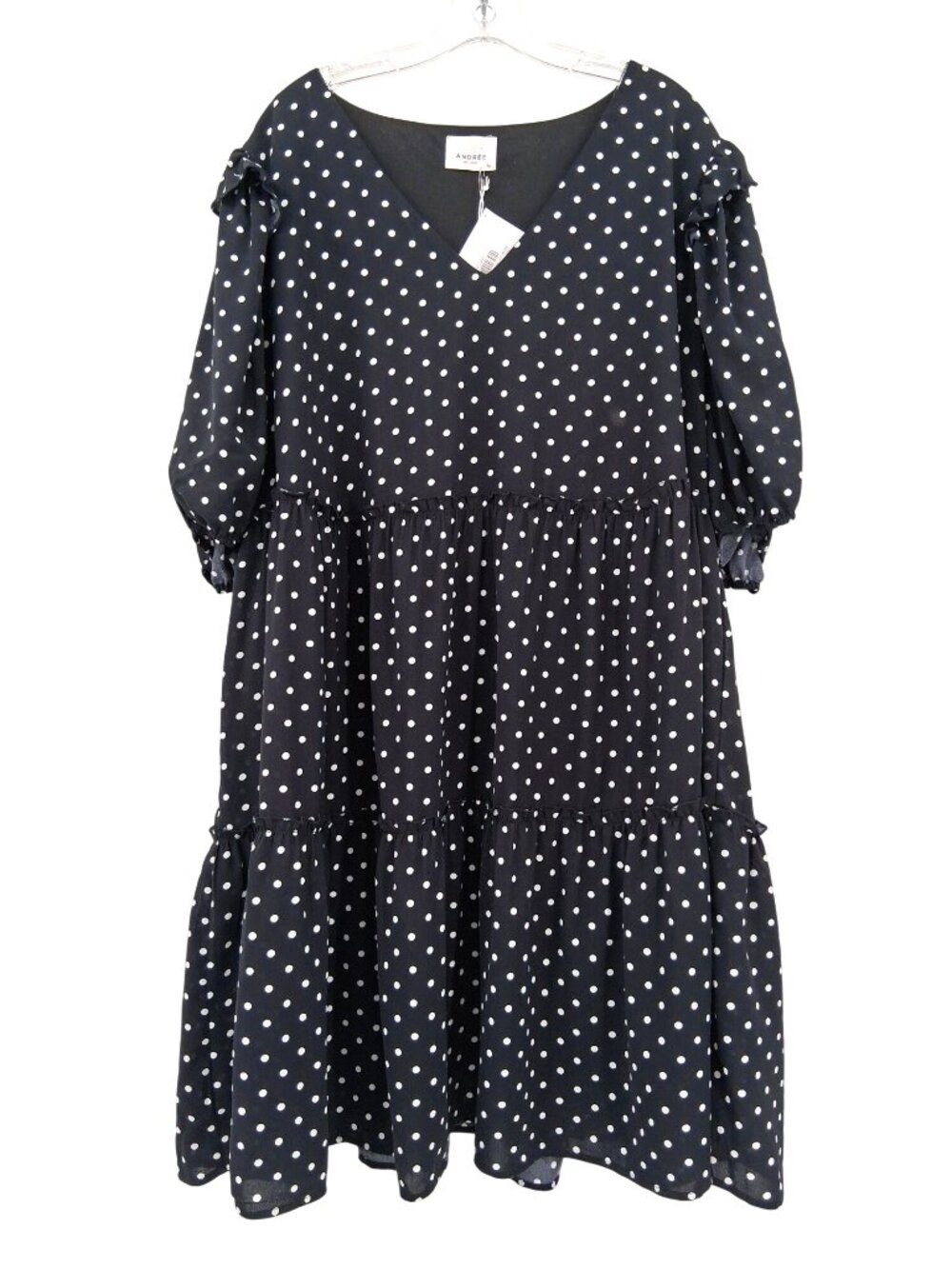 Andrée By Unit Polka Dot Tiered Dress Size 3X NWT Black White